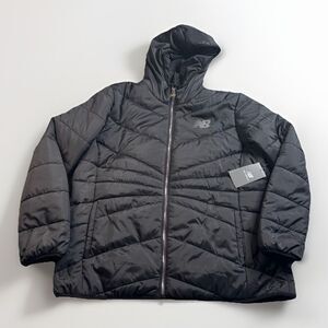 New Balance Tech Puffer Jacket Coat Men’s 2XL Black Zip Logo Hooded New